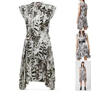 ALL SAINTS Fleur Wing Pleated Dress In Chalk White Black Sleeveless Sz. 4